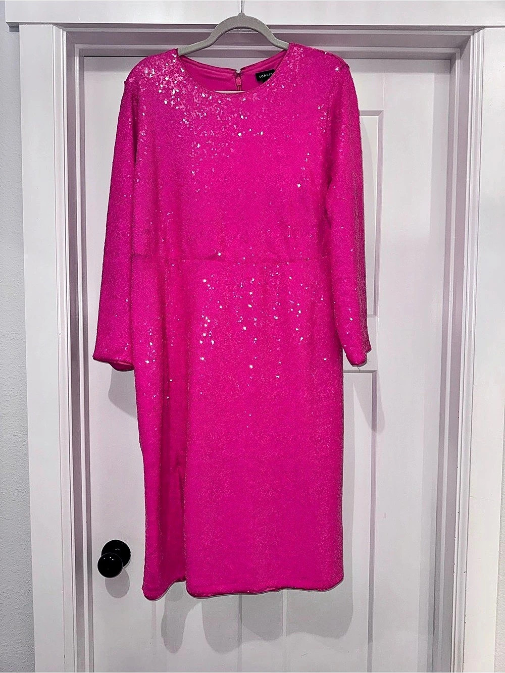 Torrid Hot Pink Sequin Long Sleeve Midi Dress Pink Size 18